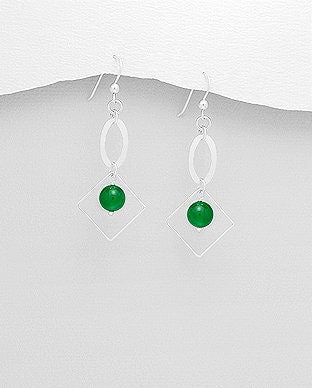 925 Sterling Silver Hook Earrings, beaded with Rose Quartz or Green Oynx