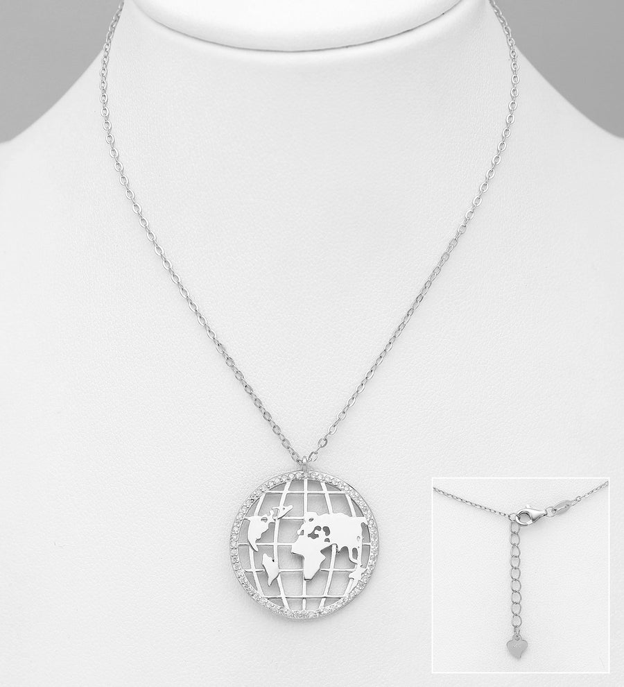 Necklace Featuring World's Map Decorated with Diamonds