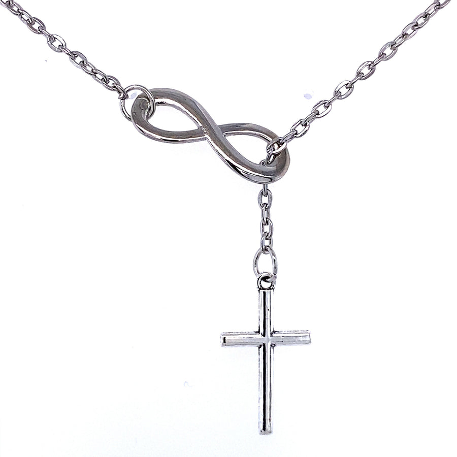 Silver Cross Necklace, Drop Necklace, Christianity Fashion Necklace, Religious Cross Necklace, Infinity Necklace, Eternity Necklace