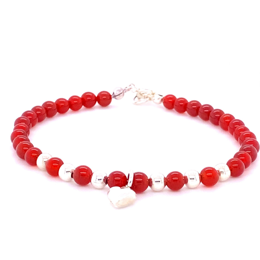 Heart Bracelet, Beaded with Red Agate or Turquoise