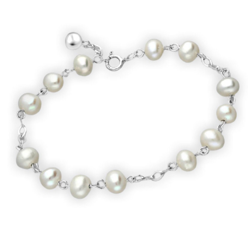 925 Sterling Silver Bracelet, Beaded with Freshwater Pearls