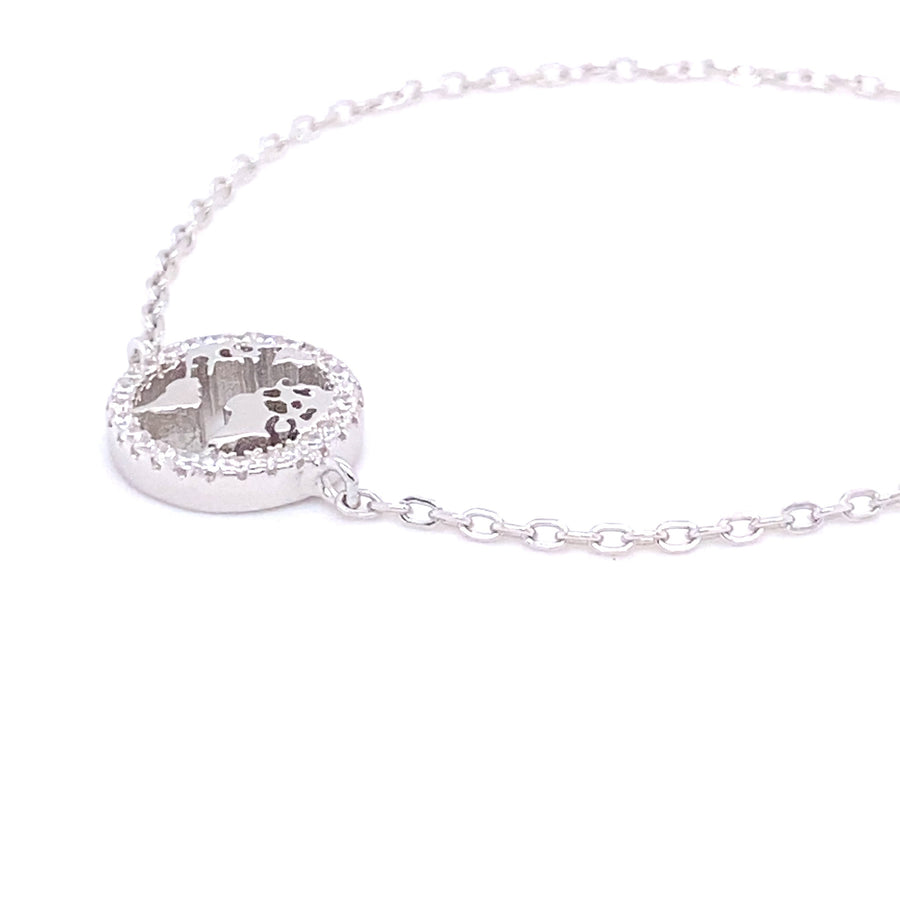 Globe Bracelet Featuring World's Map Decorated with CZ Diamonds