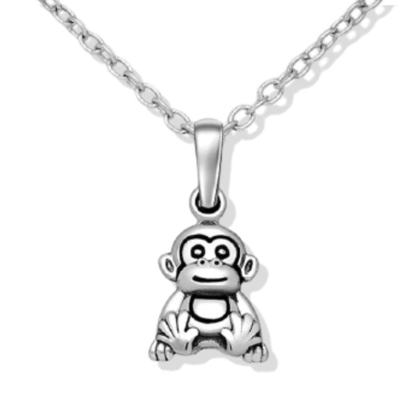 Tiny Monkey Childrens necklace Pendant, 925 Sterling Silver pendant, cheeky monkey birthday gift jewellery, animal pendant, cute accessories