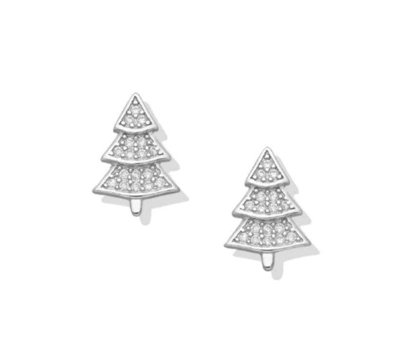 925 Sterling Silver Christmas Tree Push-Back Earrings, Decorated with CZ  Diamonds