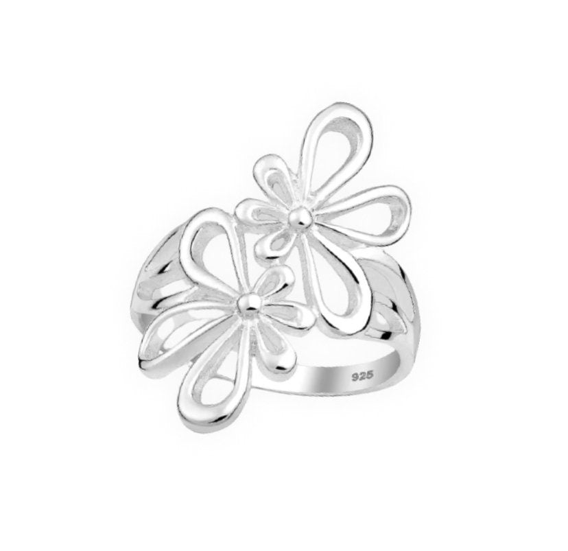 925 Sterling Silver Adjustable Flower Statement Ring