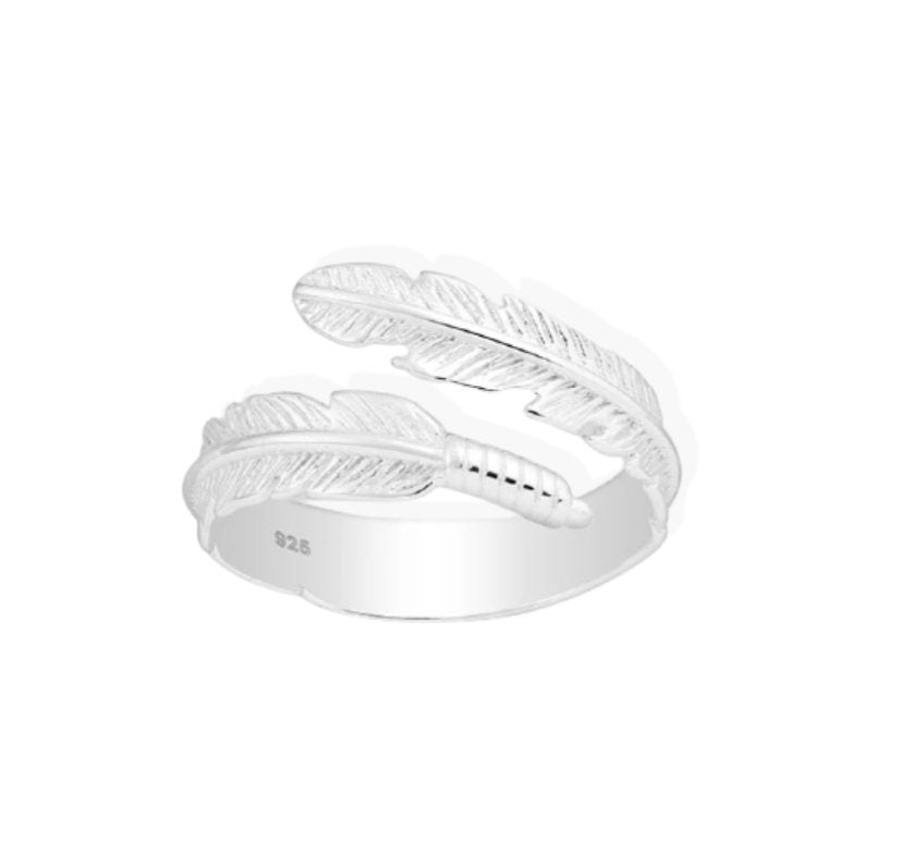 Angelina 925 Sterling Silver Feather Ring