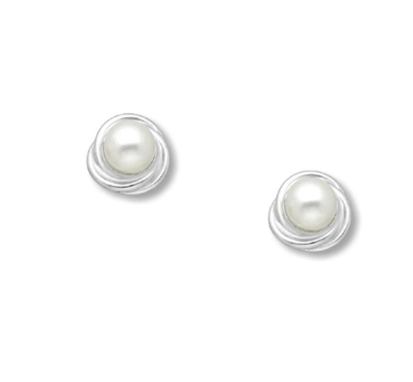 925 Sterling Silver Push-Back Earrings Decorated With Simulated Pearl