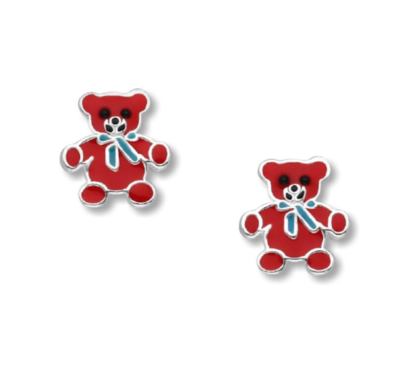 925 Sterling Silver Bear Push-Back Earrings