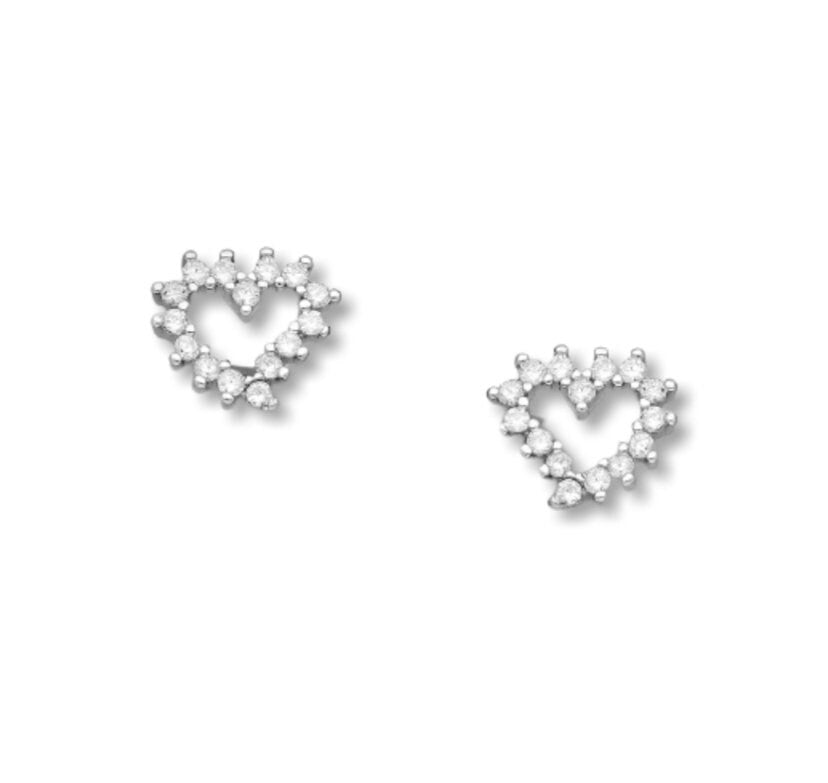 Cashelle Heart Push-Back Earrings, Decorated with CZ Diamonds