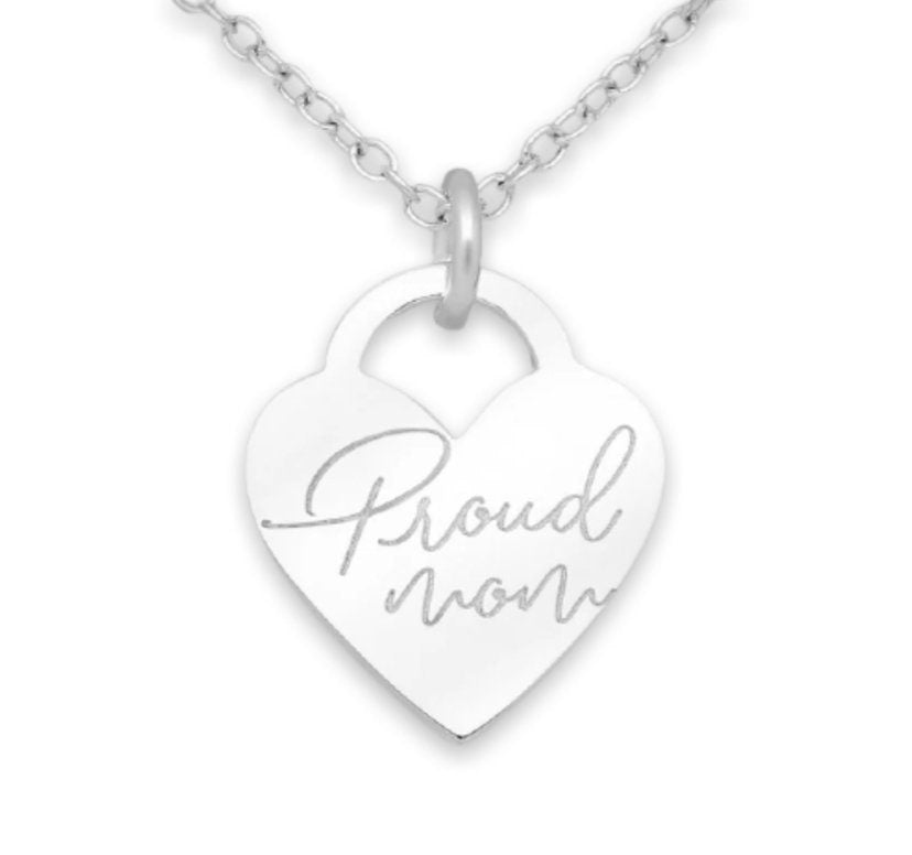 925 Sterling Silver "Proud mom" Heart Necklace