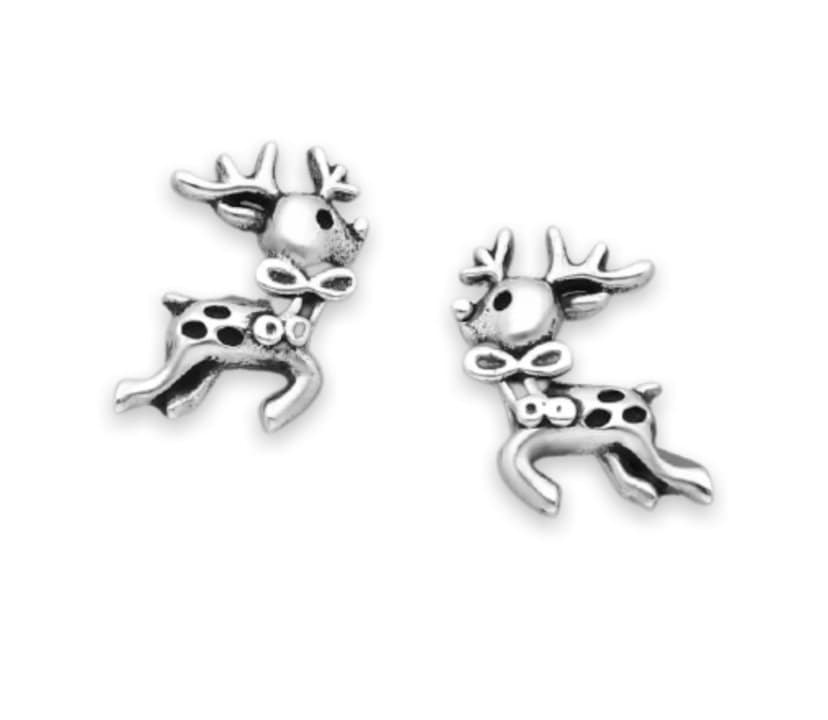 925 Sterling Silver Oxidized Deer Push-Back Earrings