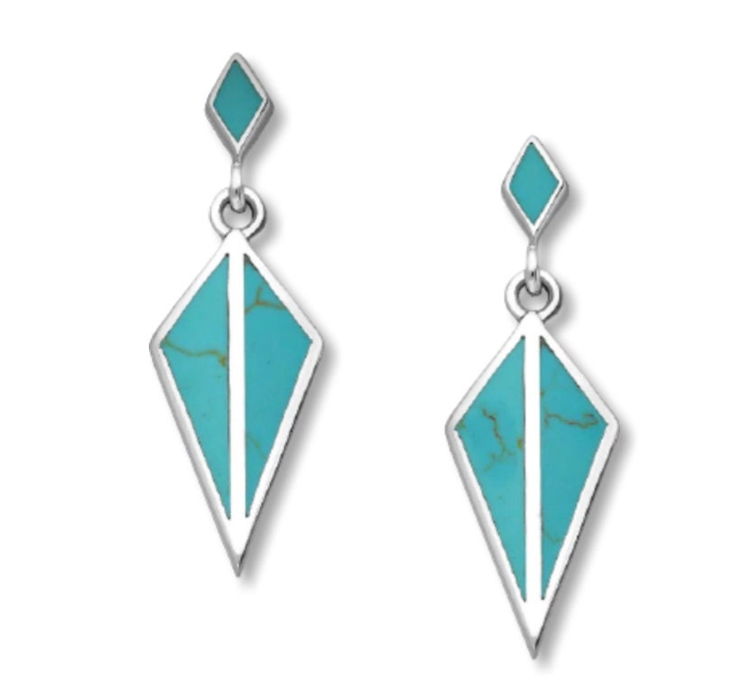 Rhombus Push-Back Earrings, Decorated with Reconstructed Sky Blue Turquoise