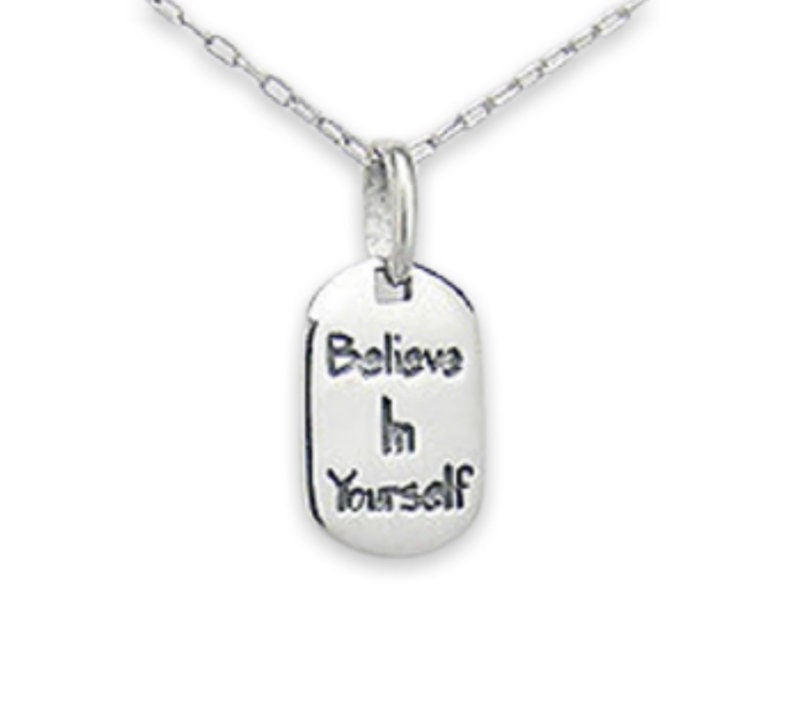 Cute 'Believe in yourself' 925 sterling silver dog tag necklace