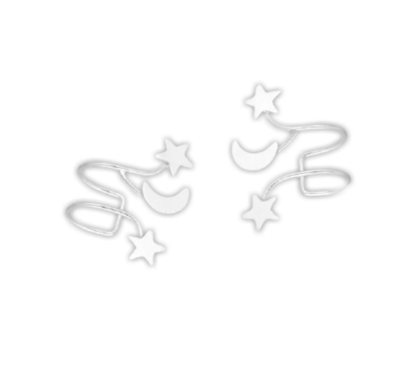 925 Sterling Silver Star and Crescent Moon Ear Cuffs