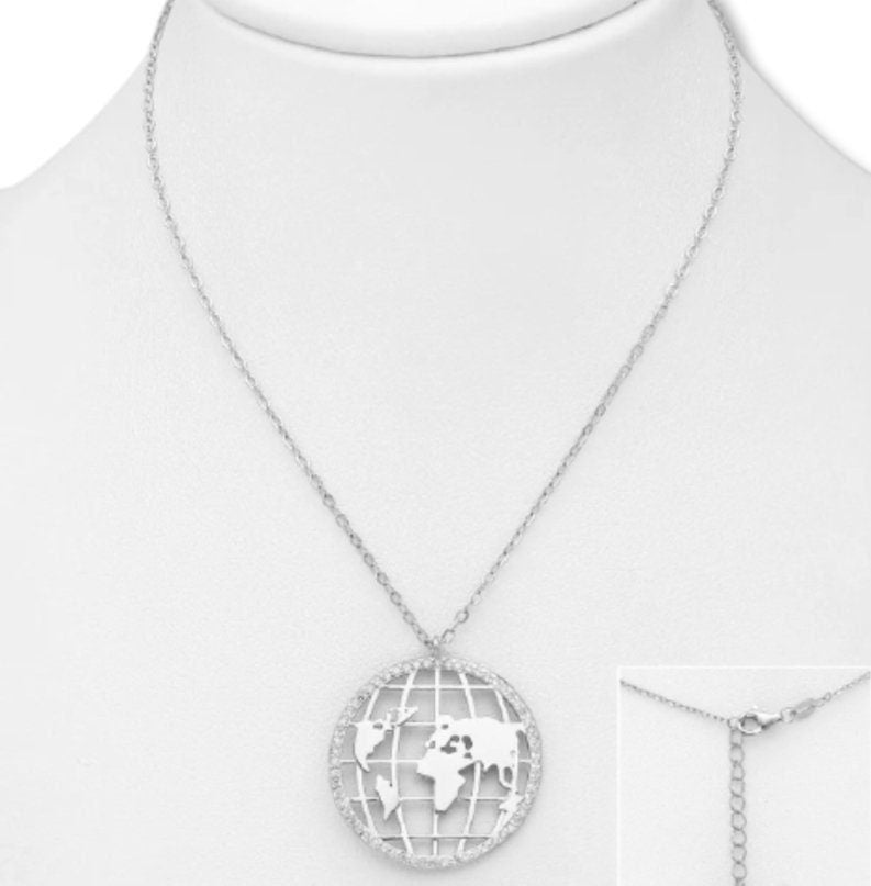 Necklace Featuring World's Map Decorated with Diamonds