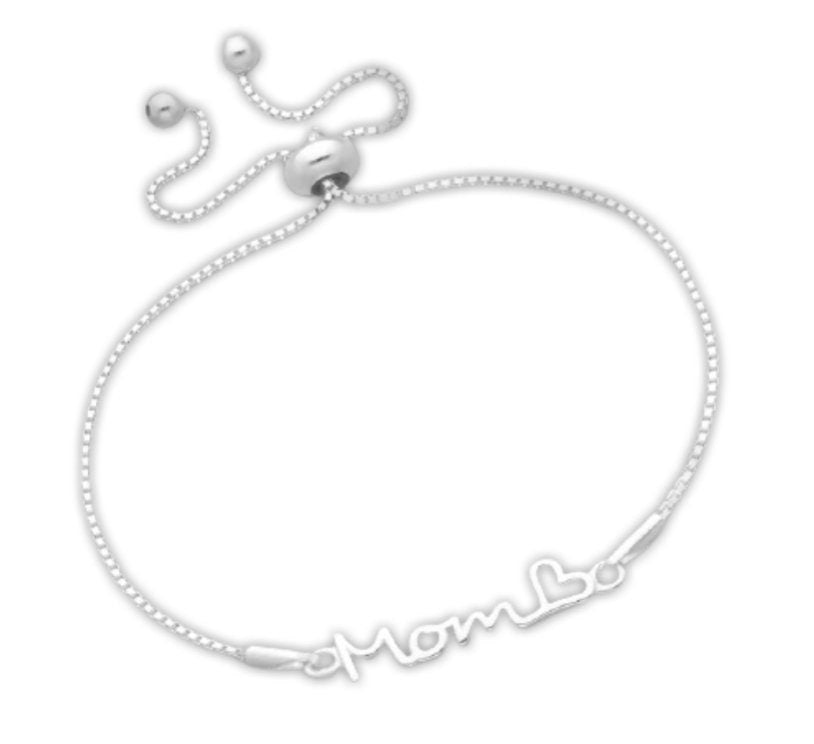 925 Sterling Silver 'Mom" Heart Bracelet