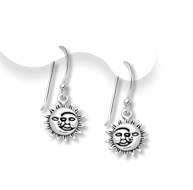 925 Sterling Silver Oxidized Moon and Sun Hook bohemian styled Earrings