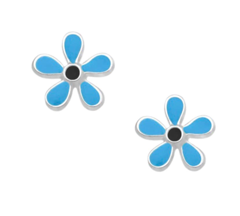 Blue Flower Push-Back Earrings