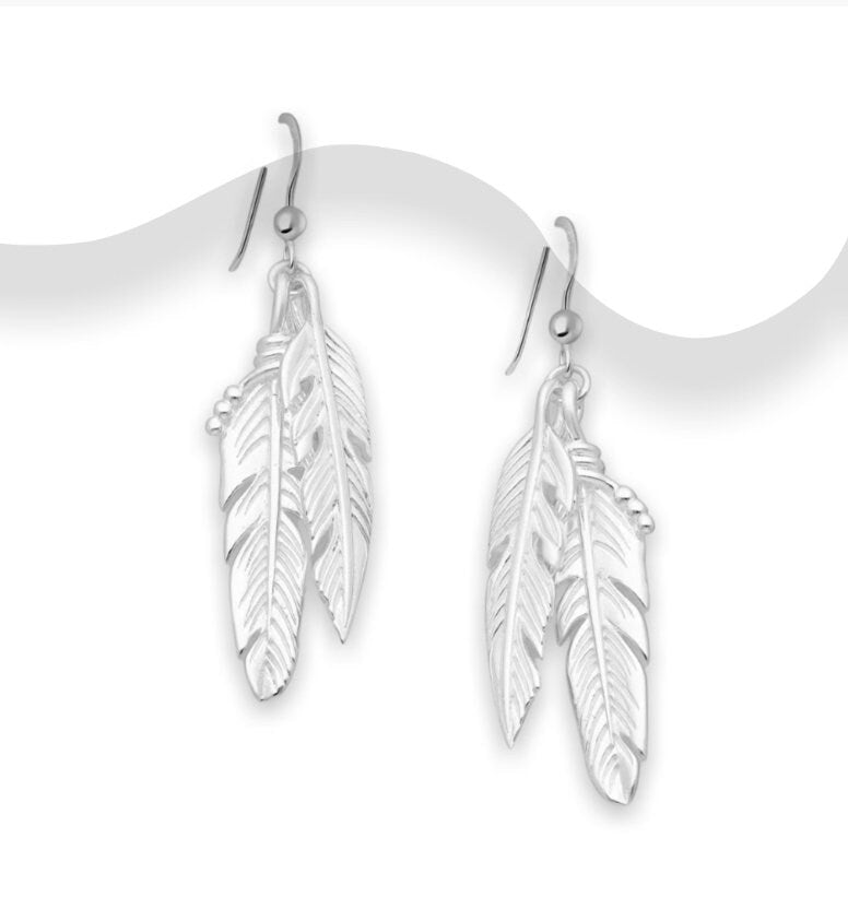 Gabriella Double Angel Feather Hook Earrings