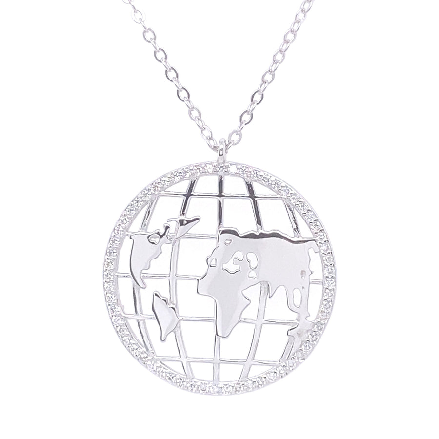 Necklace Featuring World's Map Decorated with Diamonds