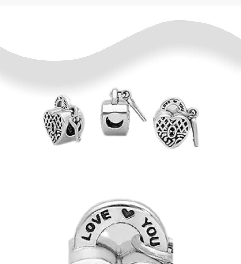 Heart Lock , Key "LOVE YOU Bead charm